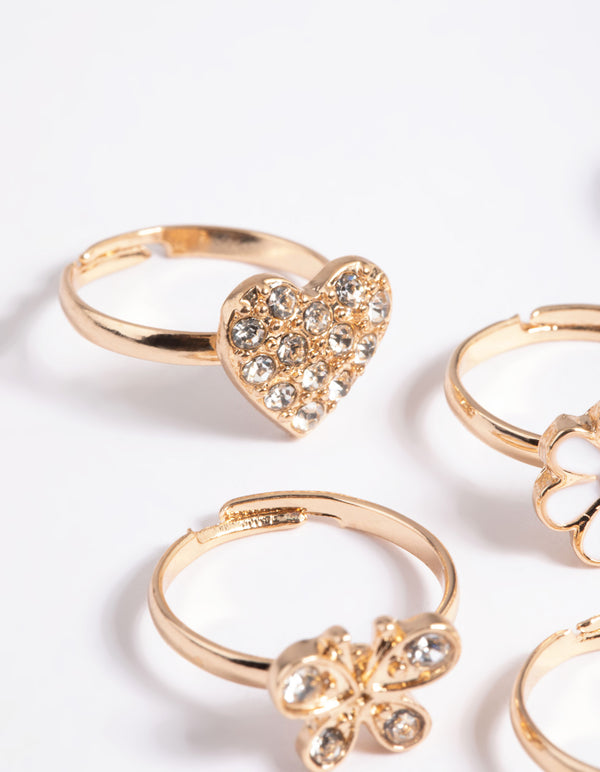 Kids Diamante & Daisy Ring 6-Pack