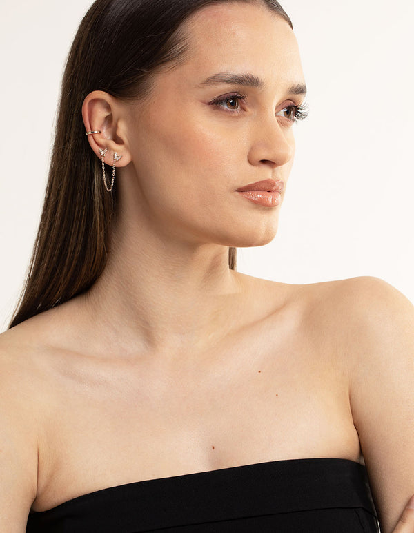 Rose Gold Plated Brass Butterfly Chain 5-Pack Earrings