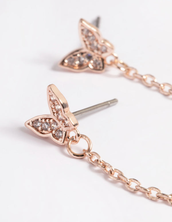 Rose Gold Plated Brass Butterfly Chain 5-Pack Earrings