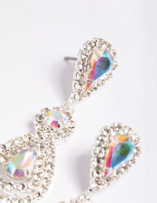Silver Flower Stud Teardrop Earrings
