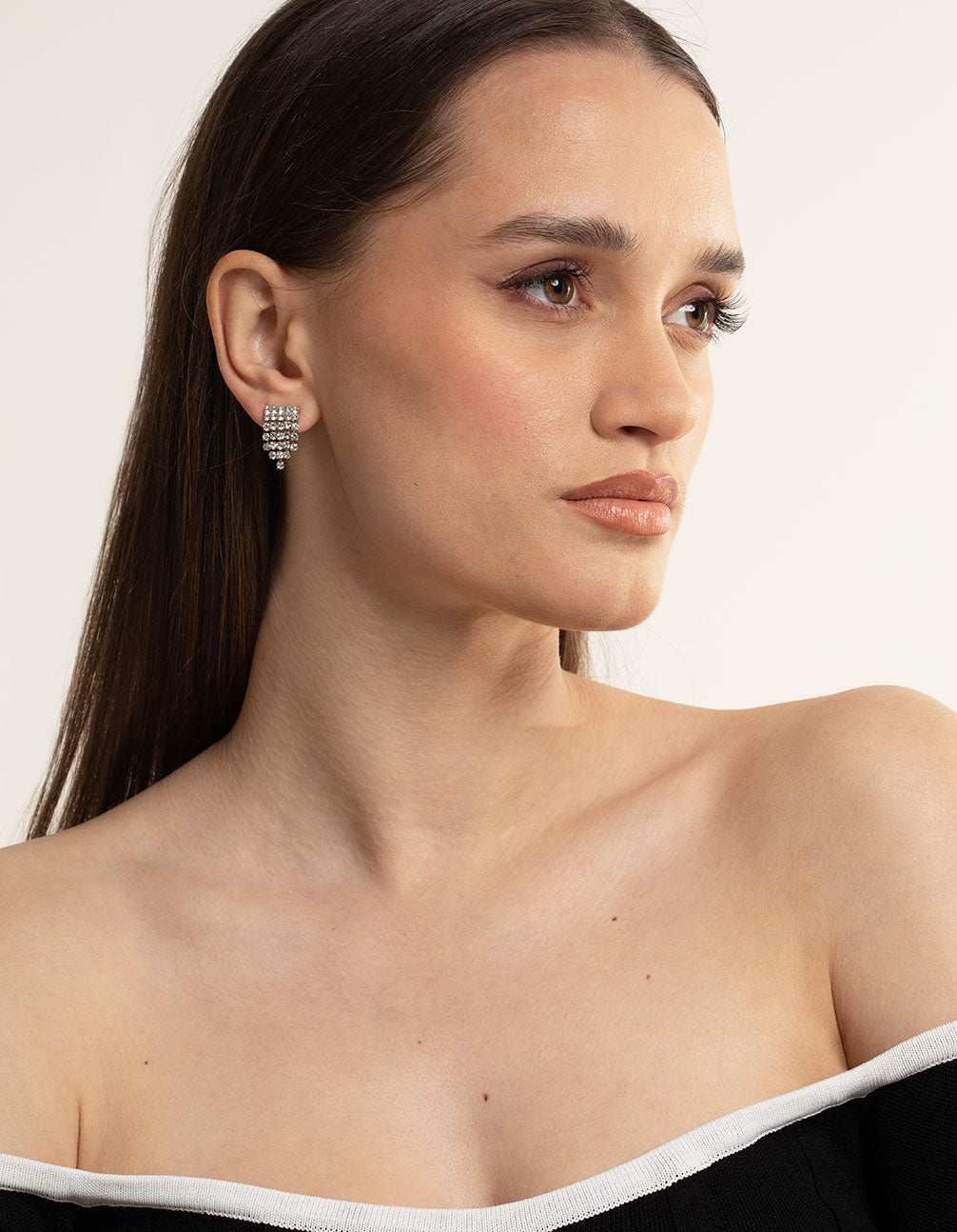 Silver Short Fringer Waterfall Drop Earrings