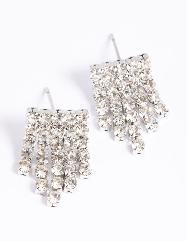 Silver Short Fringer Waterfall Drop Earrings