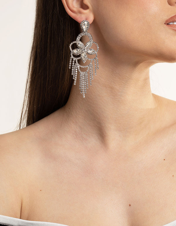 Silver Statement Glam Drop Earrings