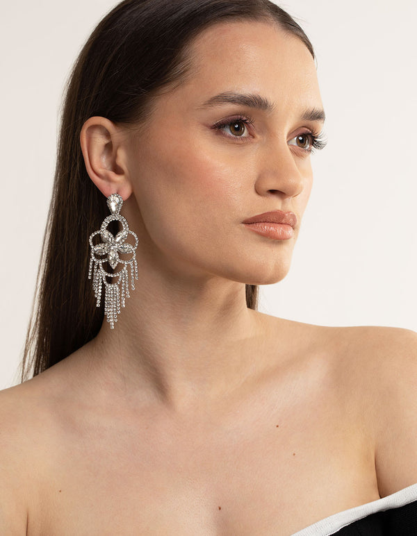 Silver Statement Glam Drop Earrings