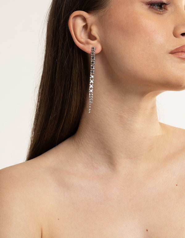 Rhodium Double Drop Earrings