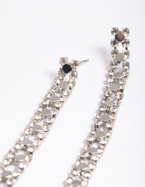 Rhodium Double Drop Earrings