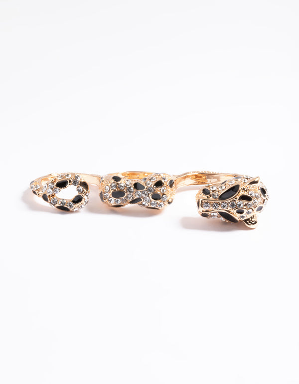 Gold Leopard Double Finger Ring