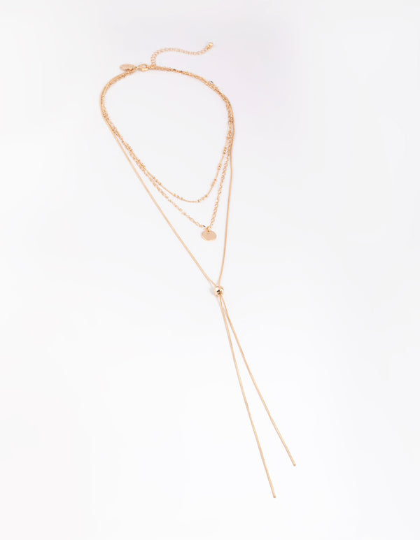 Gold Mixed Metal Disc Pendant Layered Necklace