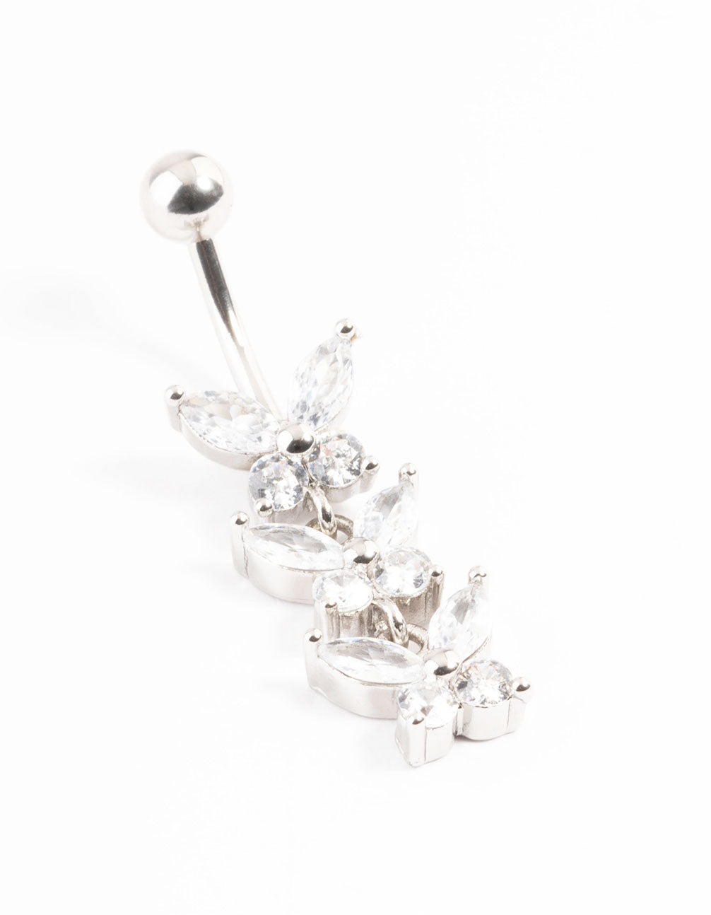 Surgical Steel Cubic Zirconia 3 Butterfly Belly Bar