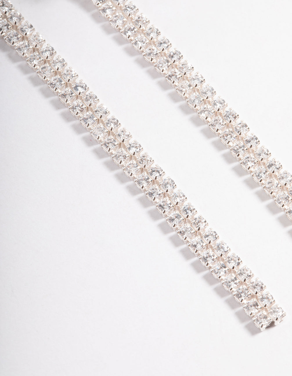 Silver Cubic Zirconia Cup Chain Back & Front Sandwich Earrings