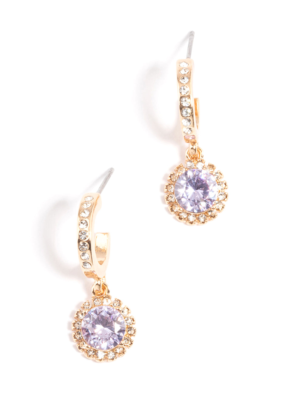 Gold Lilac Diamante Halo Huggie Earrings