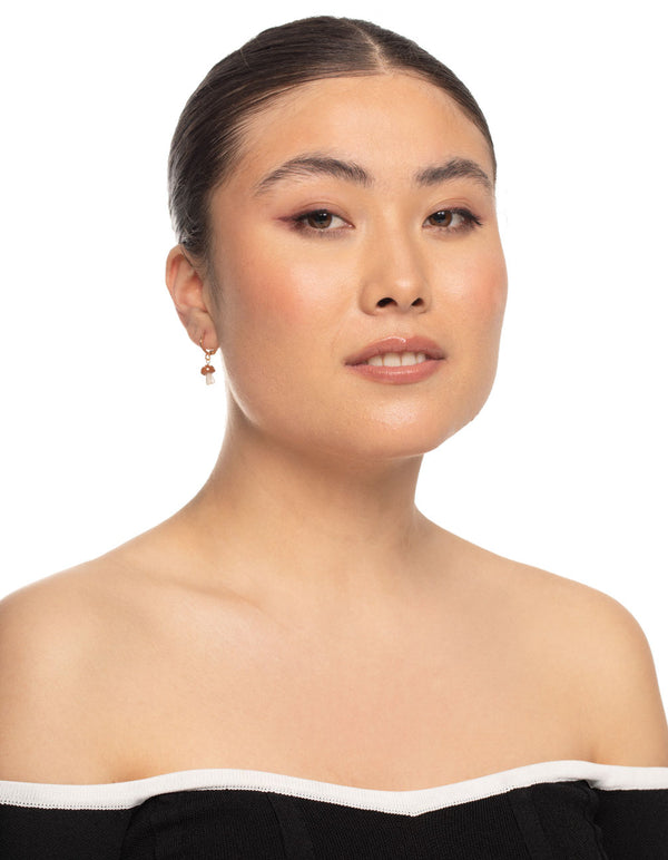 Brown Mini Mushroom Huggie Earrings