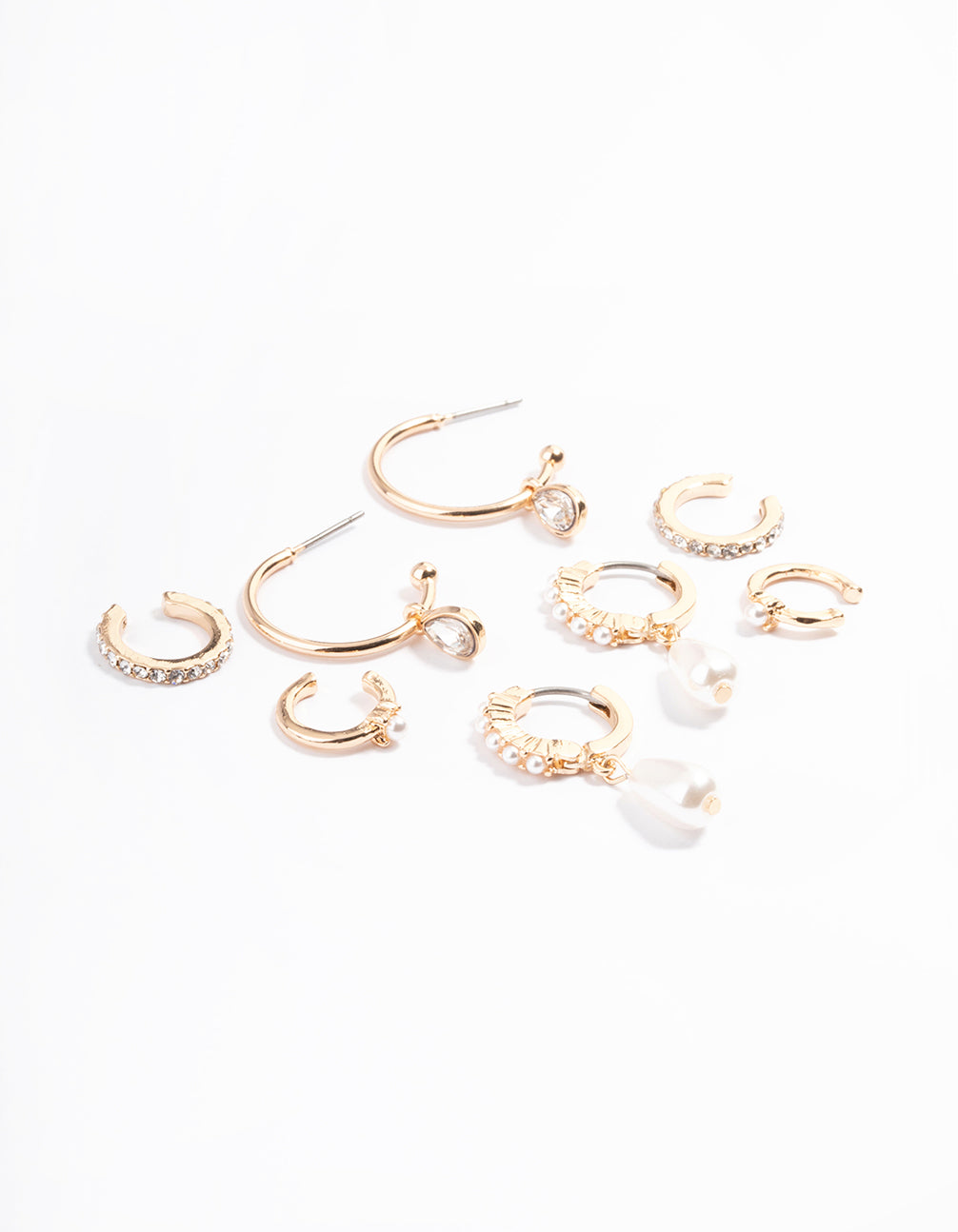 Gold Pearl Diamante Cuff & Hoop Earring Pack