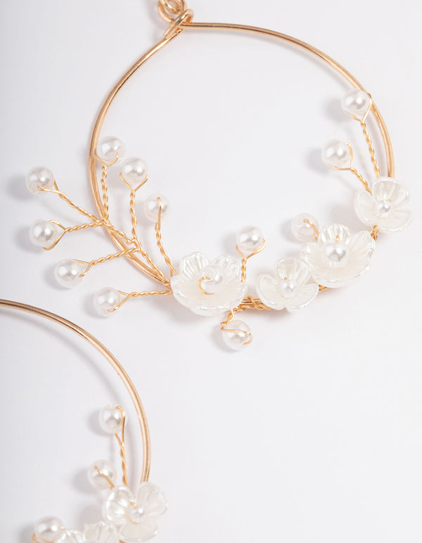 Gold Pearl Reef Flower Drop Earrings