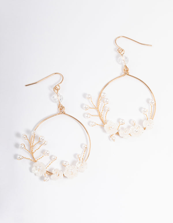 Gold Pearl Reef Flower Drop Earrings
