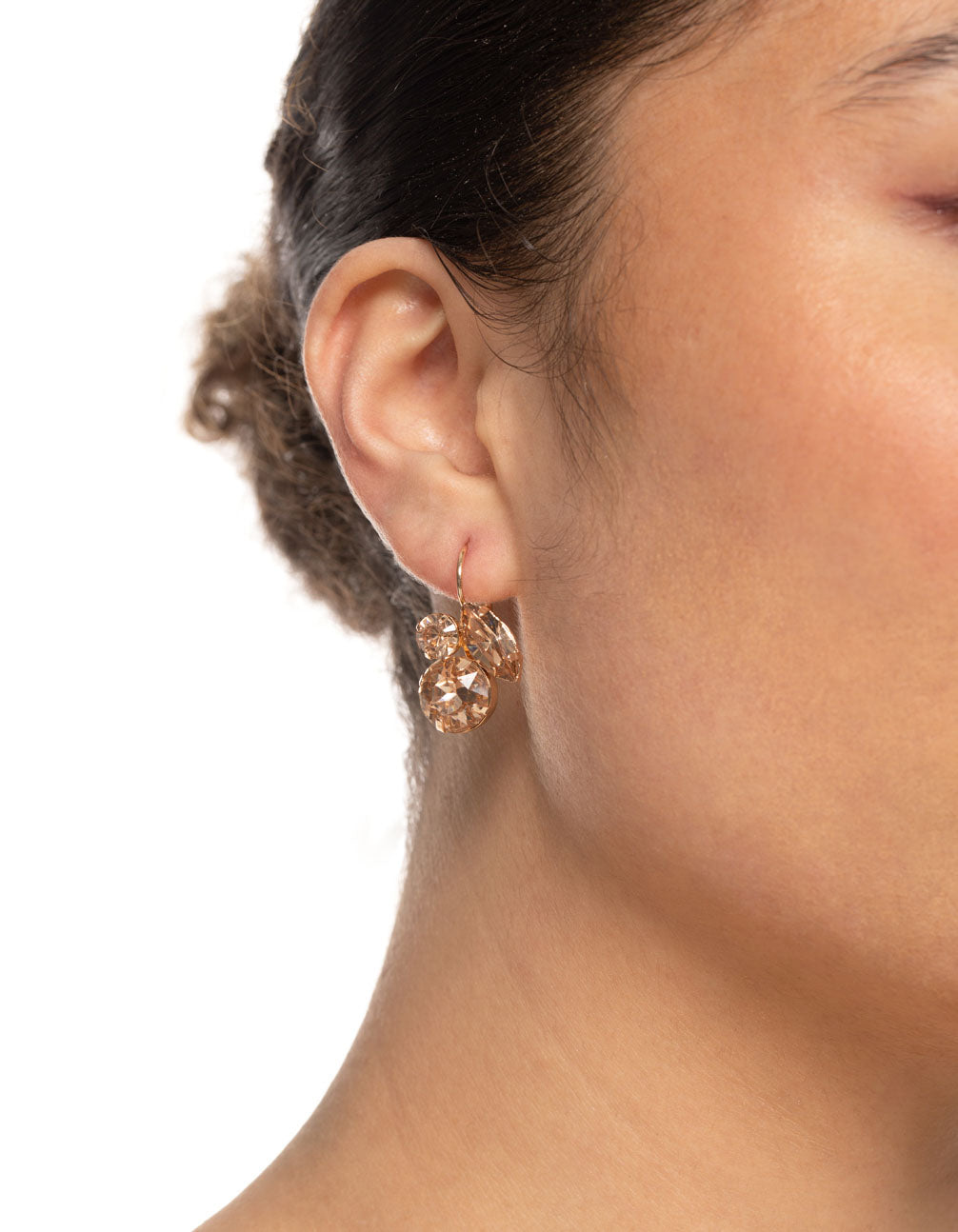 Gold Mixed Stone Cluster Huggie Hoop Earrings