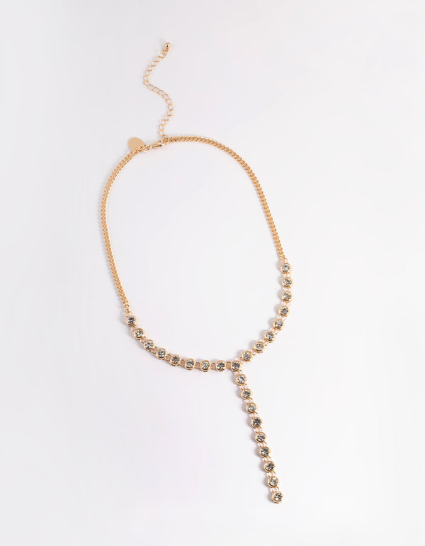 Gold Circle Diamante Chain Y-Necklace