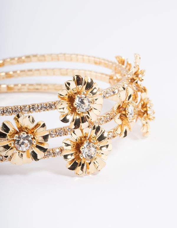 Gold Multi Flower Cupchain Wrist Cuff