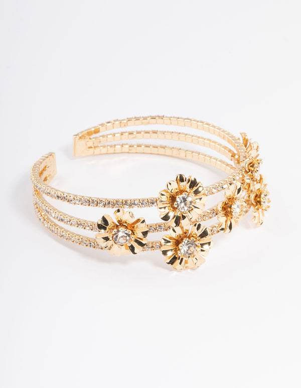 Gold Multi Flower Cupchain Wrist Cuff