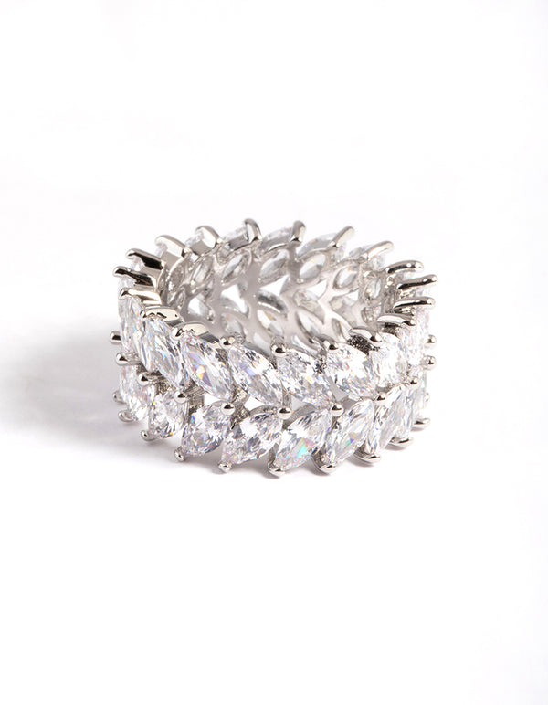 Silver Diamond Simulant Marquise Statement Ring