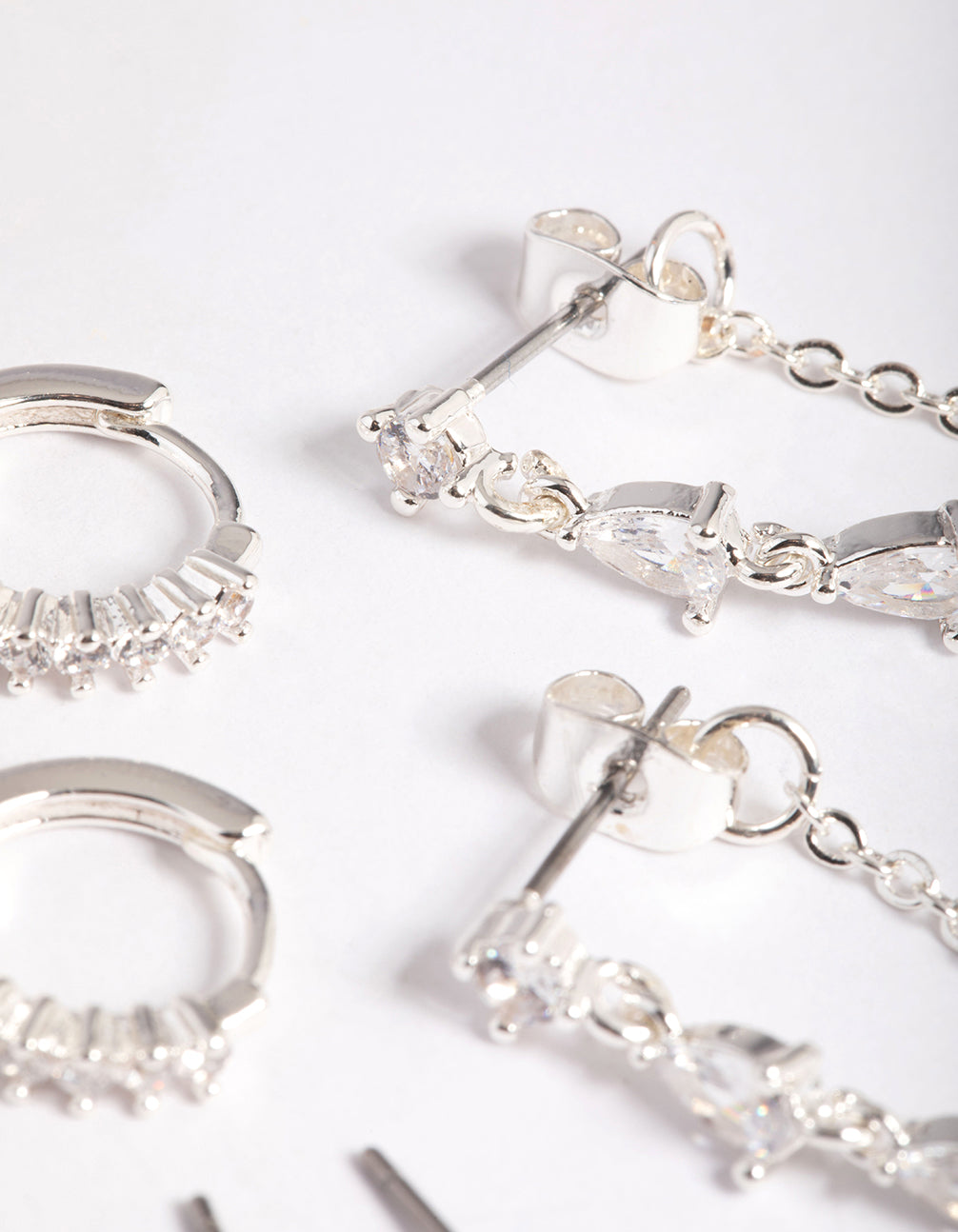 Silver Plated Brass Cubic Zirconia Pear Chain Earring 6-Pack
