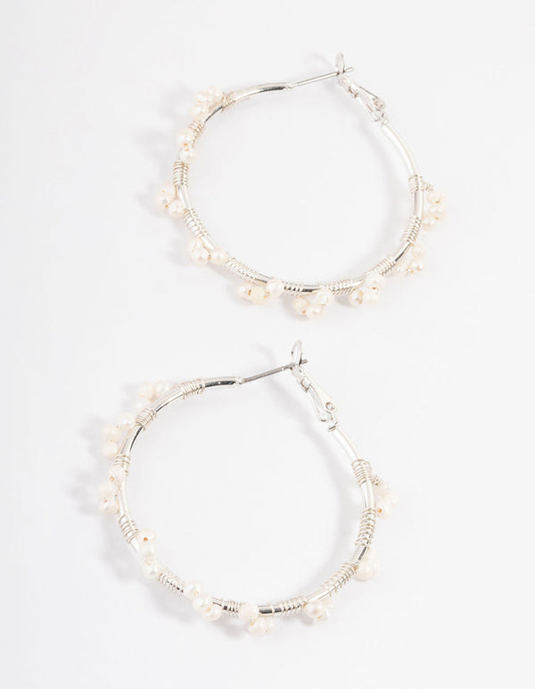 Silver Plated Freshwater Pearl Hoop Earrings