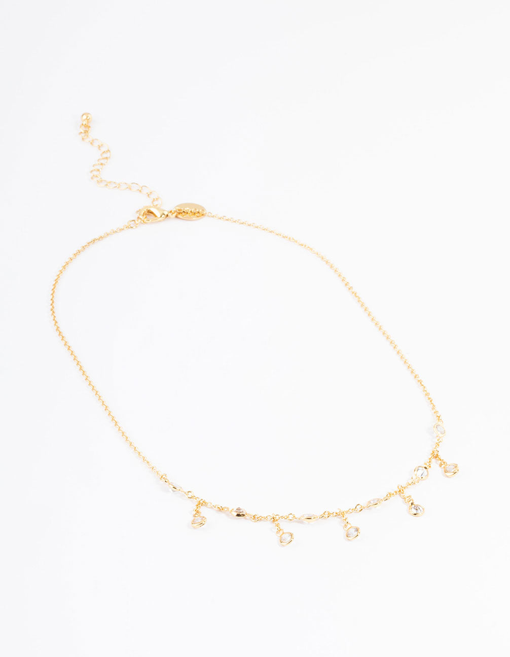 Gold Plated Cubic Zirconia Dainty Chain Drop Necklace