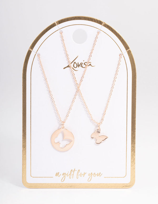 Rose Gold Butterfly Cut Out Necklace Pack