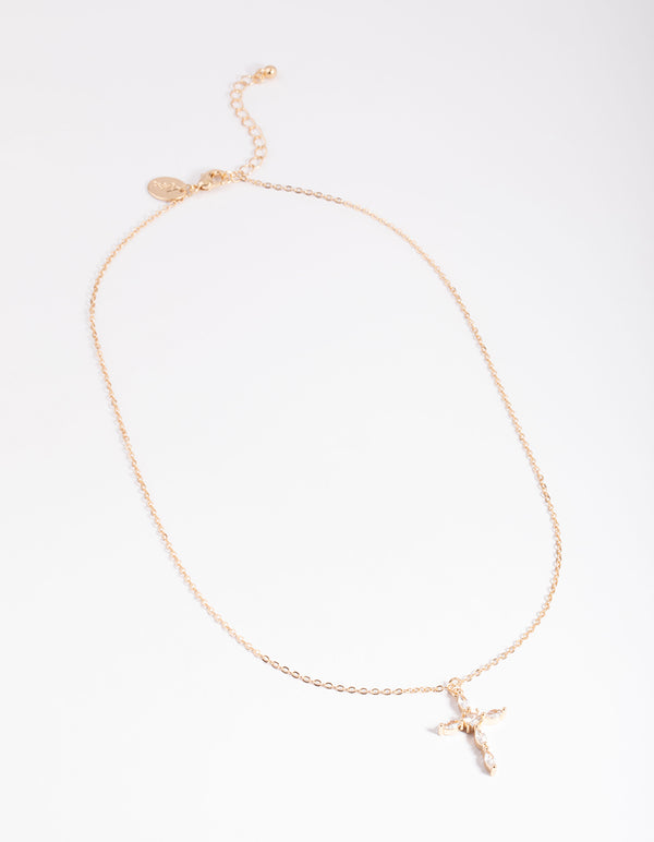 Gold Classic Diamante Cross Necklace