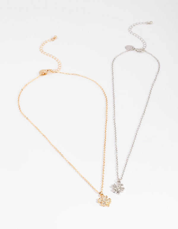 Mixed Metal Diamante Clover Necklace Pack
