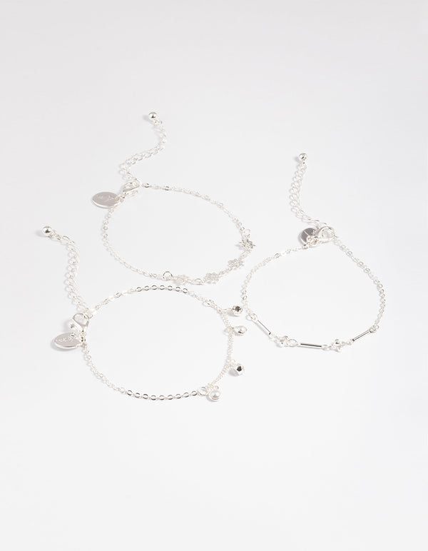 Silver Star & Pearl Droplet Charm Bracelet Pack