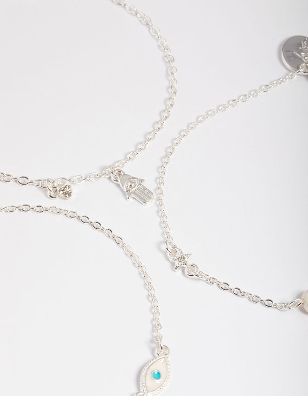 Silver Hamsa & Evil Eye Bracelet Pack