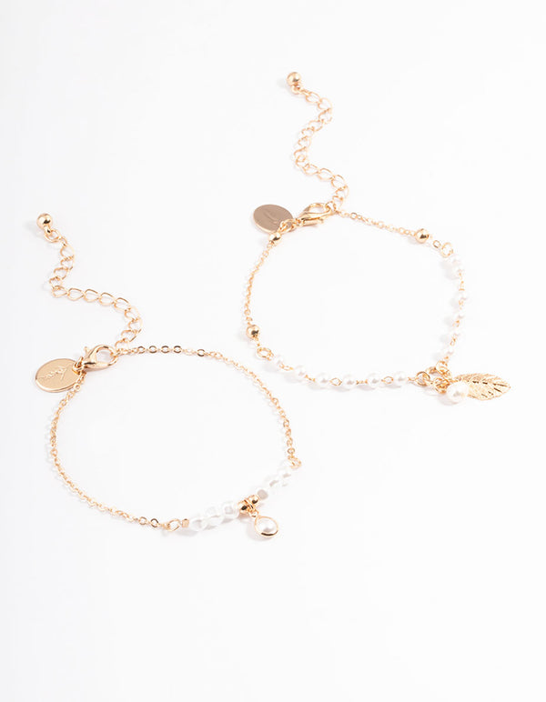 Gold Pretty Pearl & Leaf Bracelet Pack