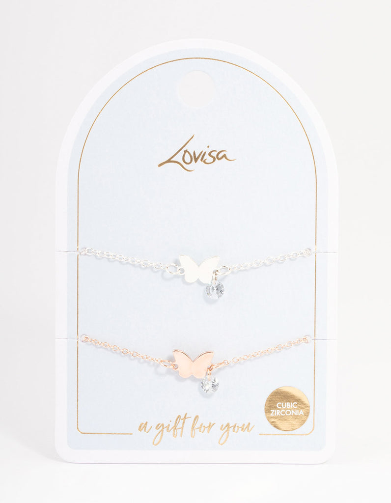 Mixed Metal Cubic Zirconia Butterfly Bracelet Pack Lovisa