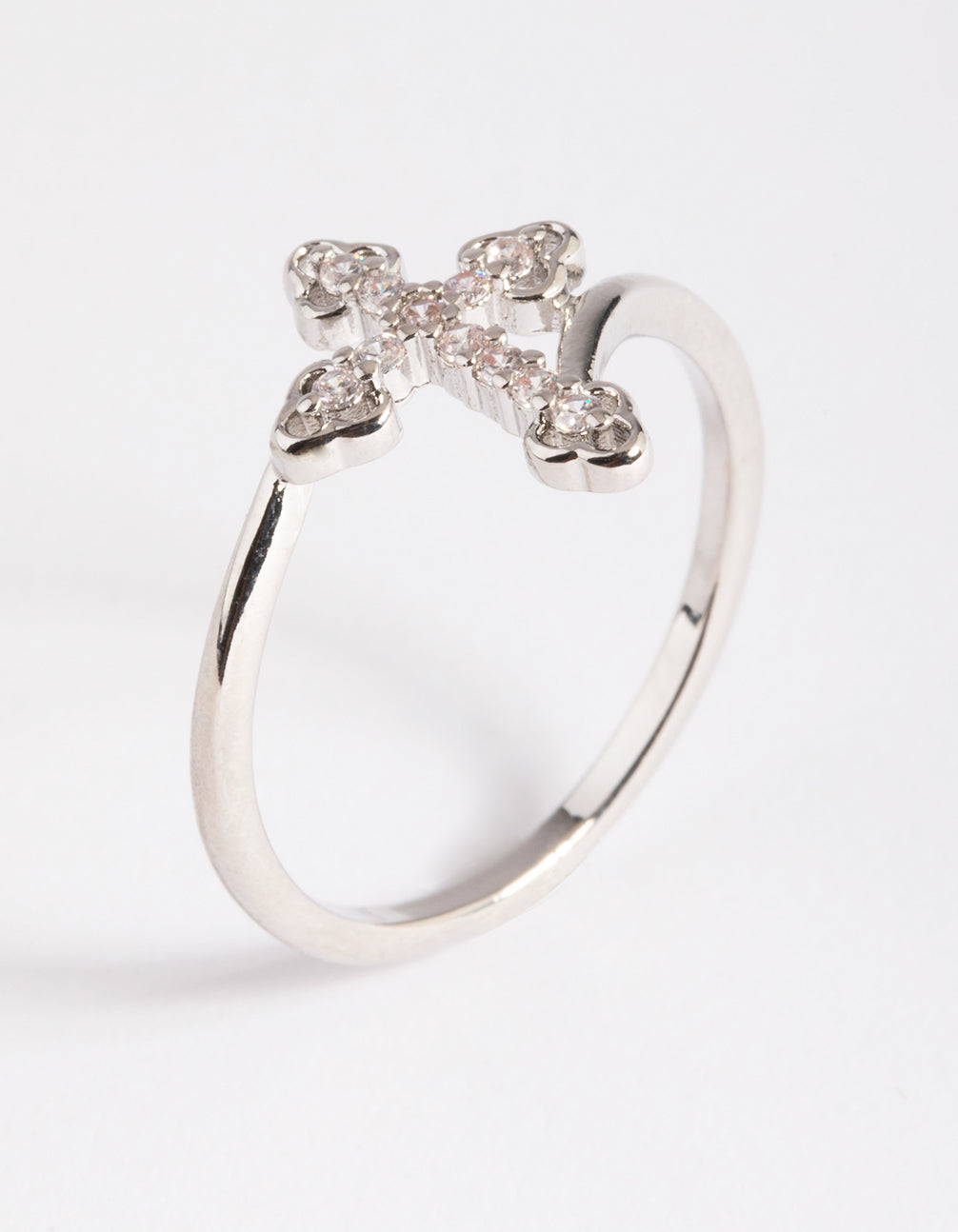 Silver Cubic Zirconia Cross Ring