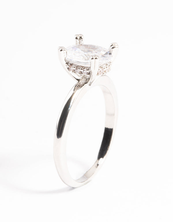 Silver Cubic Zirconia Single Oval Ring