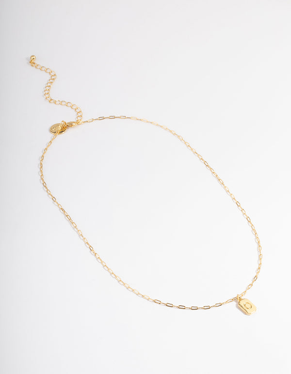 Letter O Gold Plated Rectangle Pendant Initial Necklace