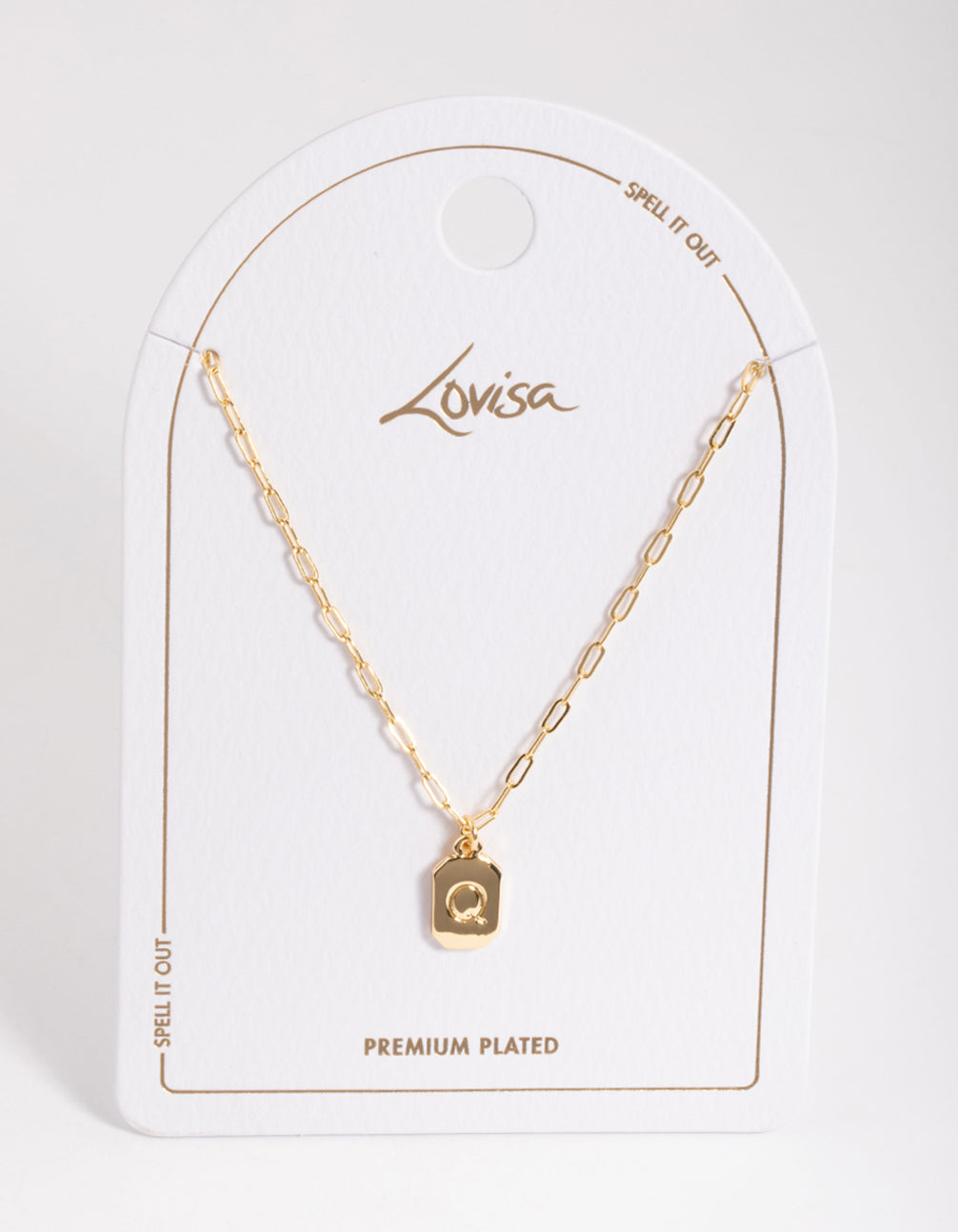 Letter Q Gold Plated Rectangle Pendant Initial Necklace