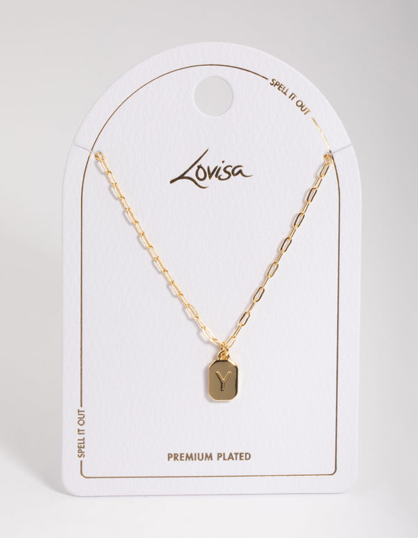 Letter Y Gold Plated Rectangle Pendant Initial Necklace