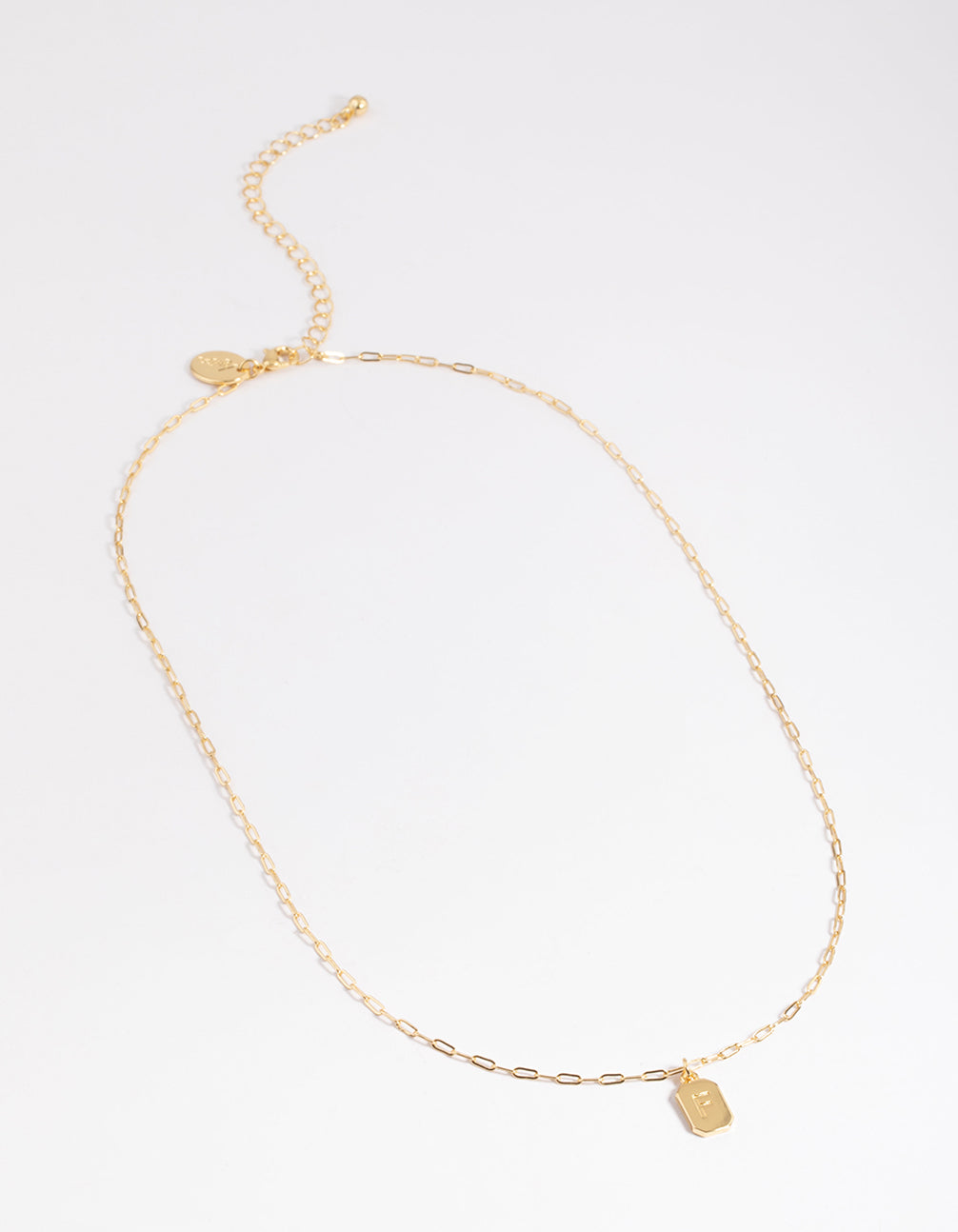 Letter F Gold Plated Rectangle Pendant Initial Necklace