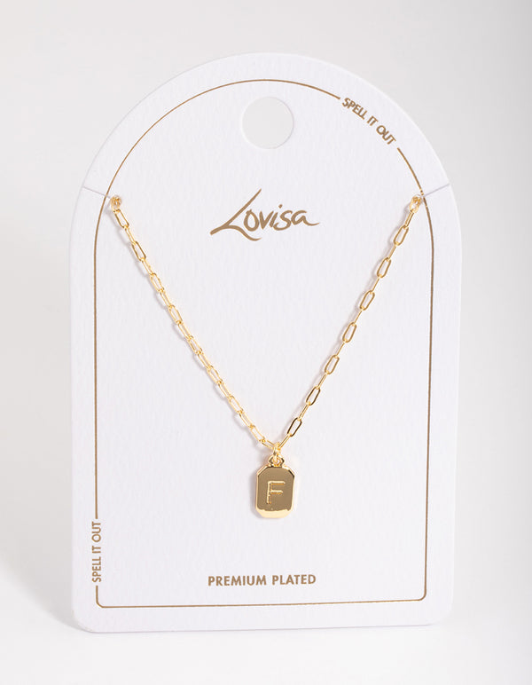 Letter F Gold Plated Rectangle Pendant Initial Necklace