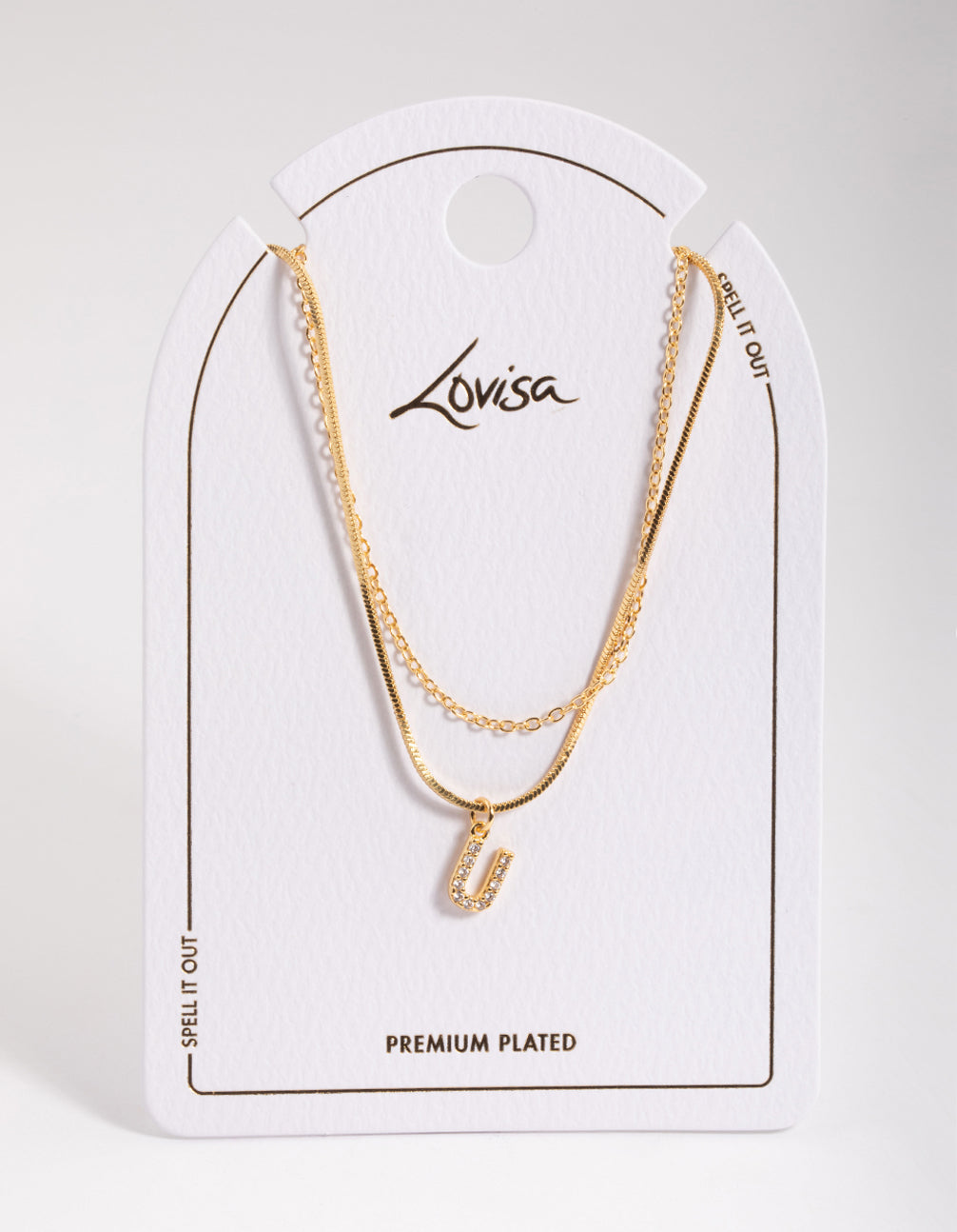 Letter U Gold Plated Layered Diamante Initial Necklace