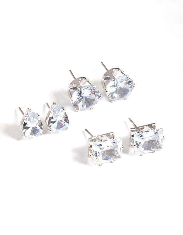 Silver Statement Stud Earrings Pack