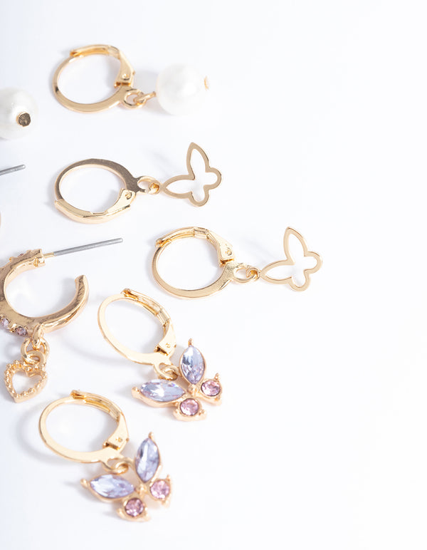 Gold Butterfly & Pearl Earrings 4-Pack