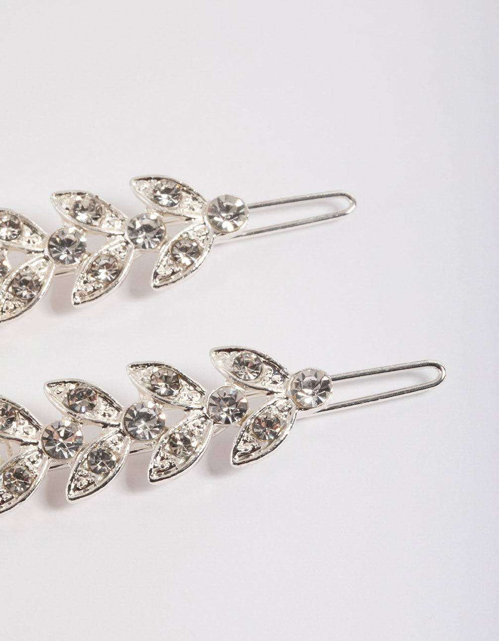 Silver Diamante Leaf Clips Pack