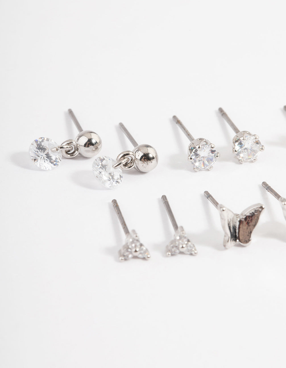 Silver Cubic Zirconia Butterfly Leaf Earring 6-Pack