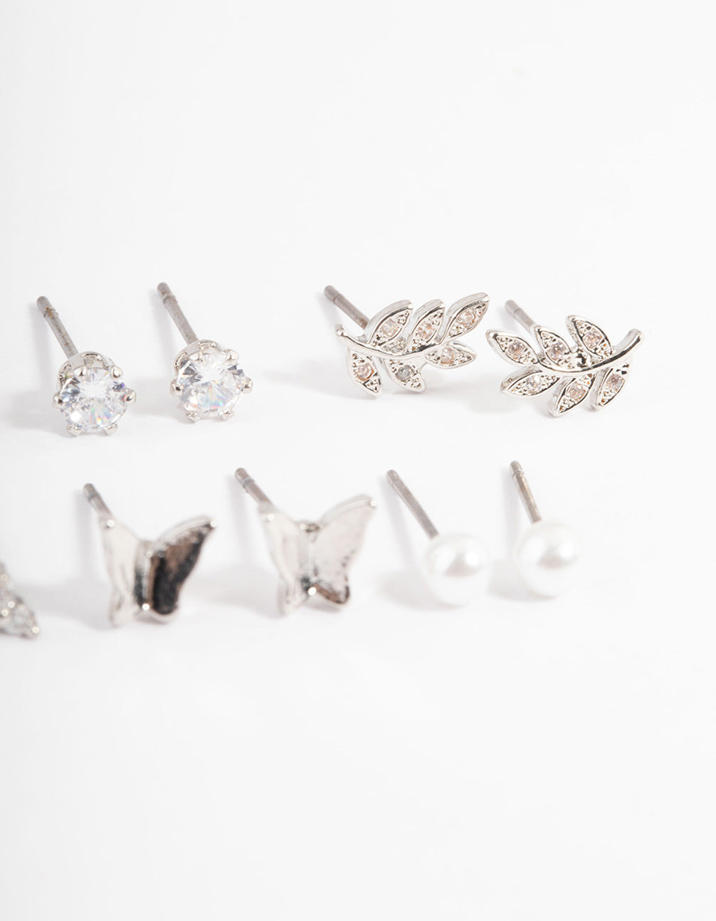 Silver Cubic Zirconia Butterfly Leaf Earring 6-Pack