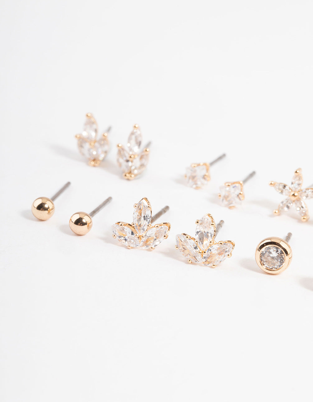 Gold Cubic Zirconia Marquise Flower Earrings 6-Pack