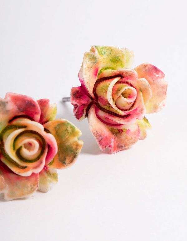 Plastic Large Rose Stud Earrings