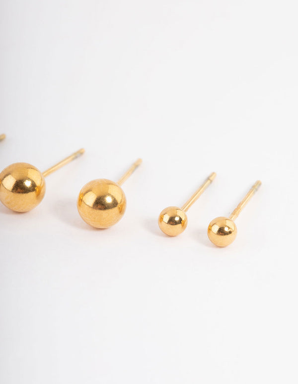Waterproof Gold Plated Stainless Steel Small Ball Stud Earrings Pack
